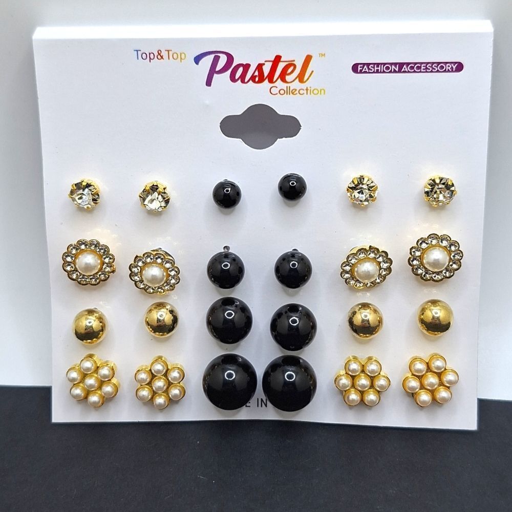 Bundle of stud earrings pearl ball flower jewelry lot of 12 pairs